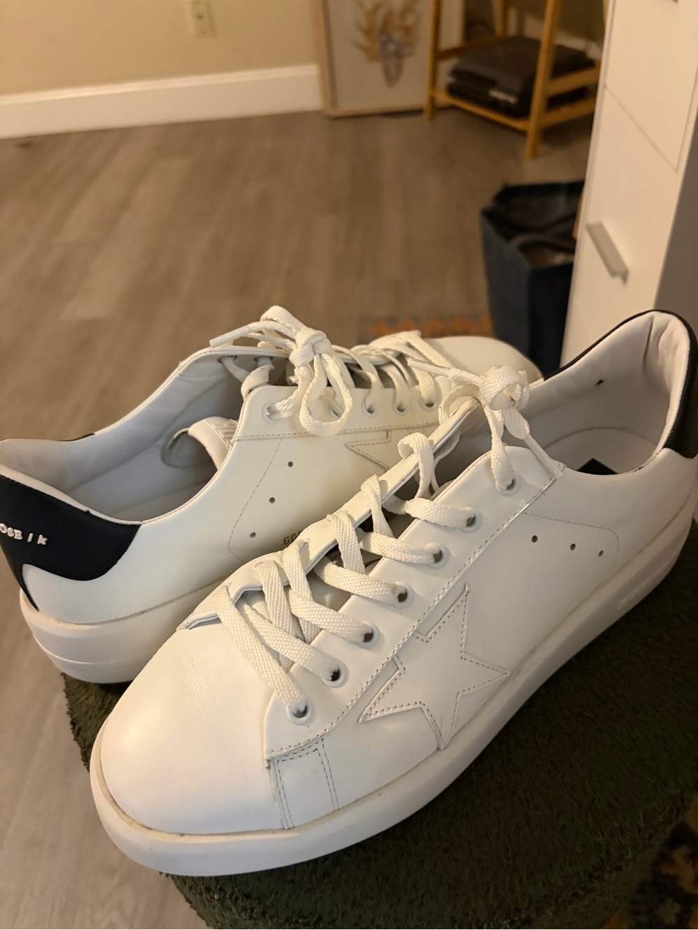 Golden Goose White Leather Low-Top Sneakers with Black Heel Tab